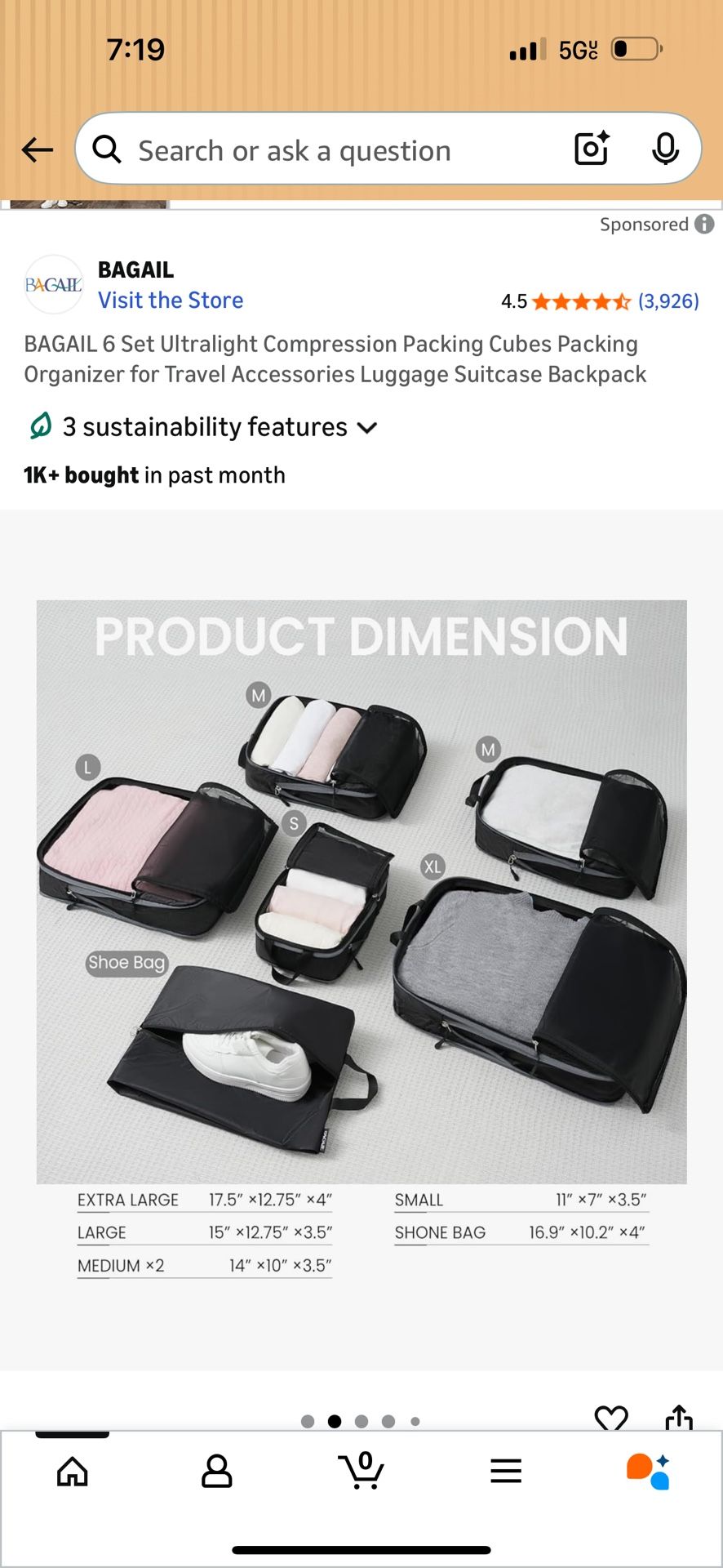 BAGAIL 6 Set Ultralight Compression Packing Cubes Packing Organizer for Travel Accessories Luggage Suitcase Backpack