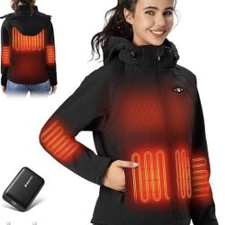 Heated Jackets for Women 18400 mAh Battery Pack Water-Resistant Slim Fit with Detachable Hood Hiking Jackets
