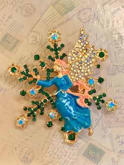 Enamel Winter Fairy Snowflake Brooch Rhinestone Angel Pin