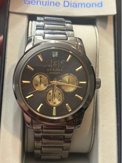 George Genuine Diamond Gunmetal Watch Boxed Working PRICE FIRM