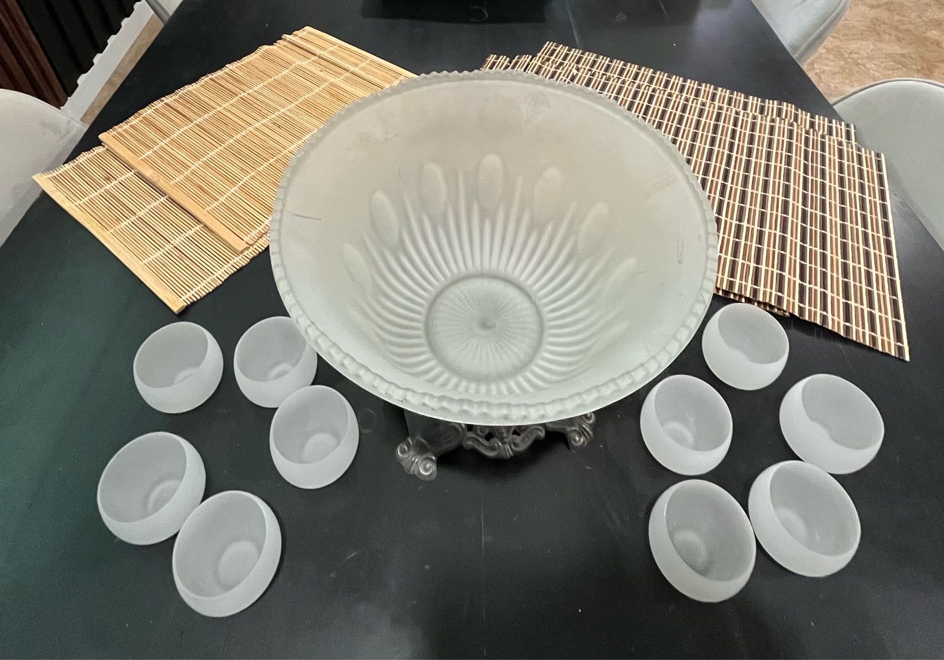 Vintage silver punch bowl set & placemats
