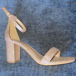 Champagne Ankle Strap Block Heels