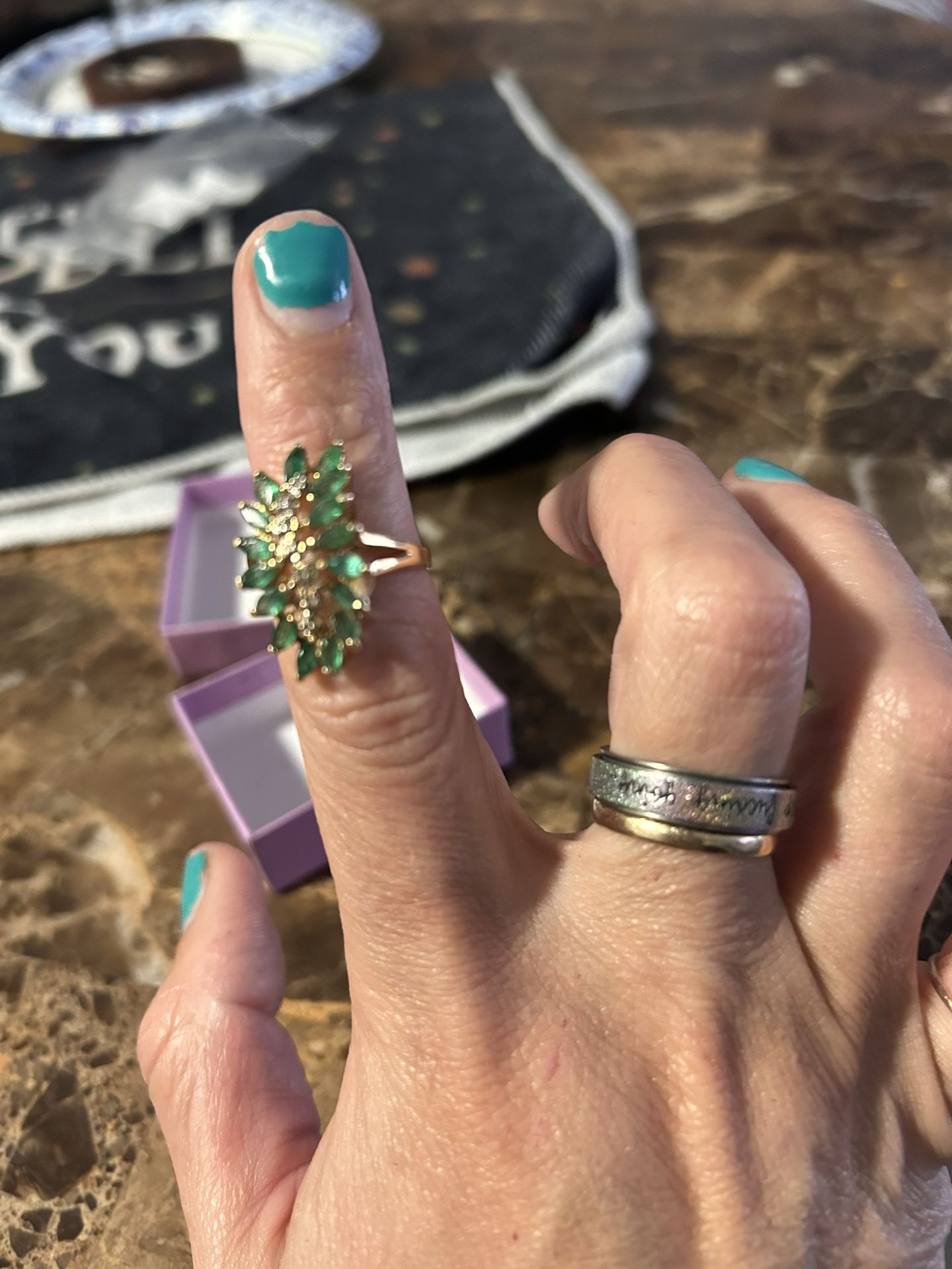 14 Karat. Yellow Gold Vintage Emerald And Diamond Ring 