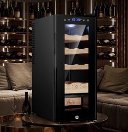 35L Electric Humidor – 250 Count Large Capacity Electric Humidor Cooler | Thermostatic Cooling with Spanish Cedar Wood Shelves, Digital LED Screen & S