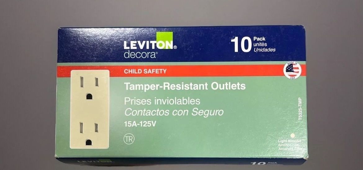 Leviton Decora 15 Amp Tamper-Resistant Duplex Outlet, Light Almond (10-Pack)
