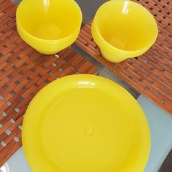 NEW Yellow Plastic Outdoor Picnic Set Dishes