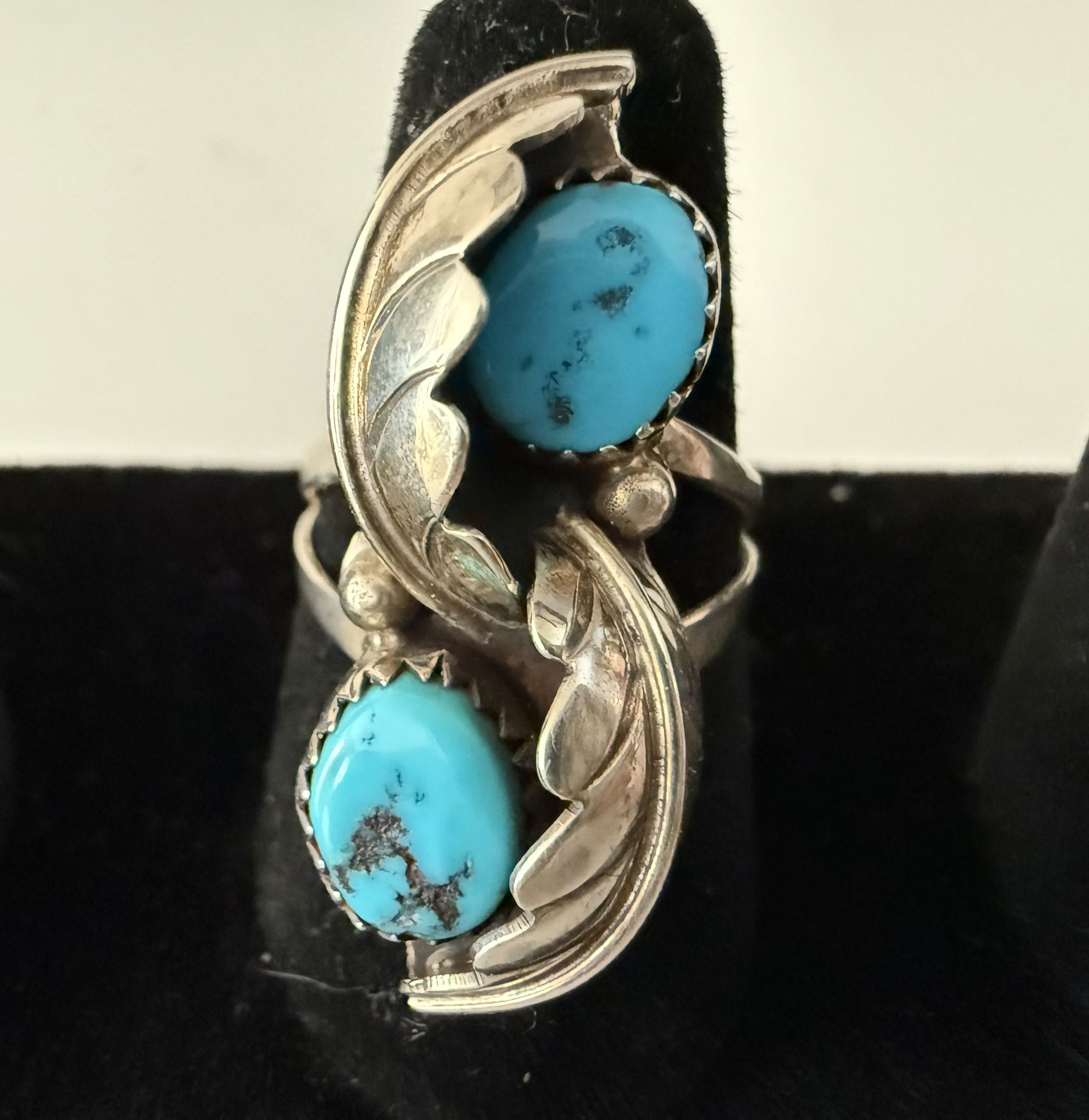 Vintage Navajo Sterling Silver Turquoise Native American Ring - Hallmark TS