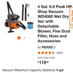 Rigid 6hp gallon Wet And Dry Vacuum 