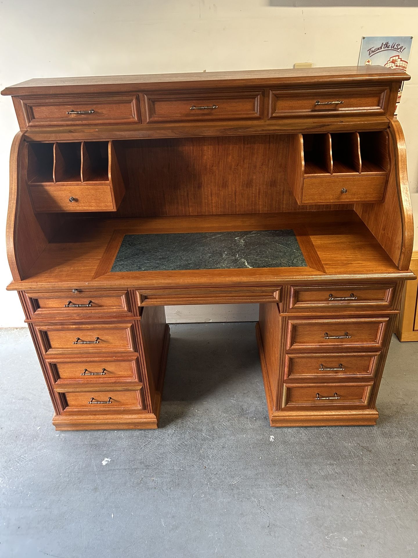 Teak Roll Top Desk 