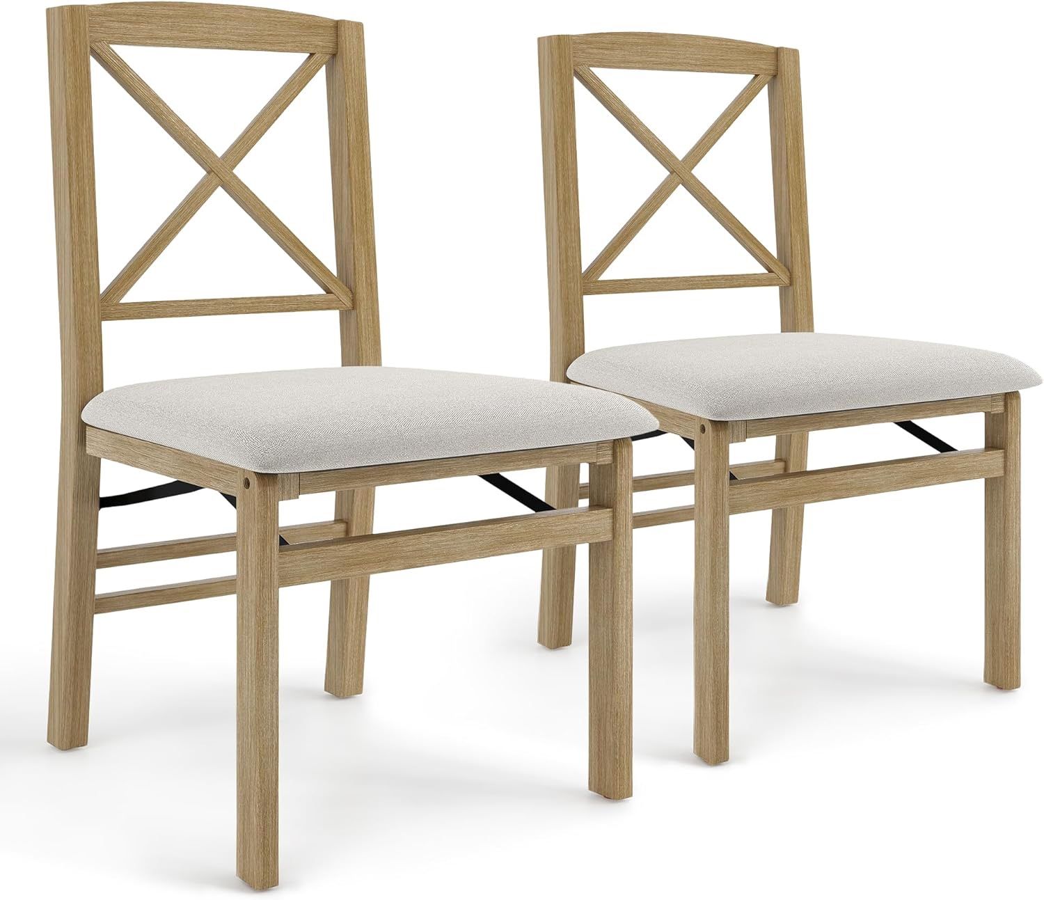HOMEFUN Padded Folding Dining Chairs Set of 2, Wooden Foldable Chairs with Cushions, No Assembly Required, for Kitchen, Dining Room, Living Room, Balc