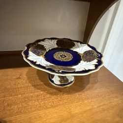 Vintage Weimar Porcelain "Jutta" 520/71 Cobalt & Gold Pedestal Cake/Serving Stand