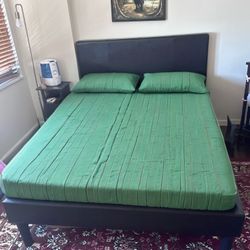 Queen brown leatherette platform bed