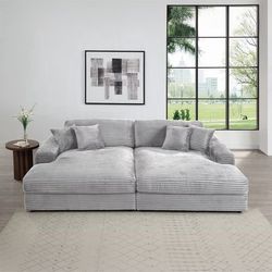 💎COMFY SECTIONAL SOFA PILLOWS LIGHT GRAY CORDUROY SECCIONAL SILLON💎