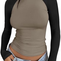 Women’s Casual Slim Fit Long Sleeve Crop Top In Mocha Black