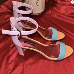 Nine West Ankle Strap Open Toe Sandals Shoes heels lilac blue Multicolor Size 8.5