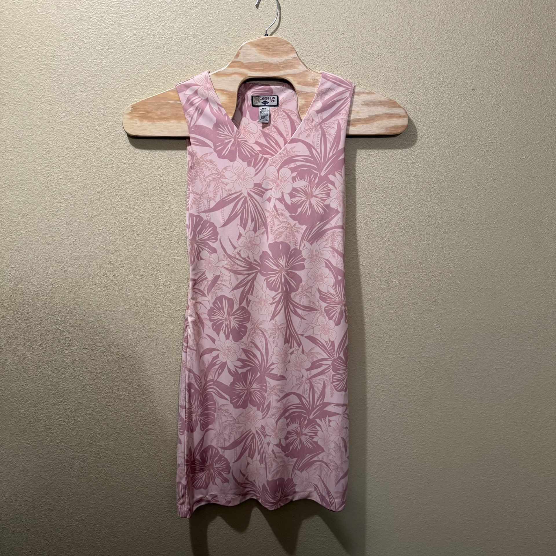 Women’s Medium Vintage Caribbean Joe Let Go Pink Hawaiian Floral V-Neck Dress