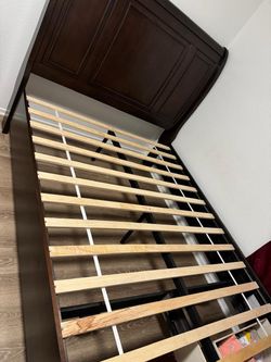 Dark Wood Sleigh Bed Frame with Slats
