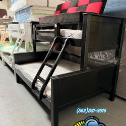Black Twin XL / Full Bunk Bed Both Mattresses Included Litera Completo 