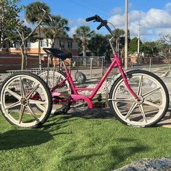 Miami Sun 3 wheel 24” wheel Trike Step Thru 🔥 PINK Used Delray Beach NEW EVO TIRES