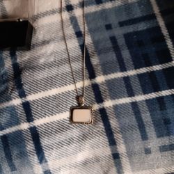 Necklace Light Pink Stone Rectangle Shaped Sterling Silver 