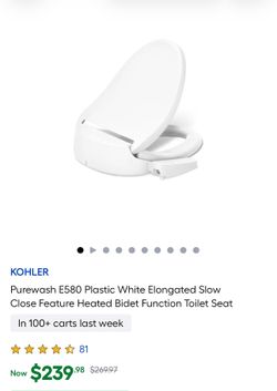 KOHLER Purewash E580 Plastic White Elongated Slow Close Feature Heated Bidet Function Toilet Seat