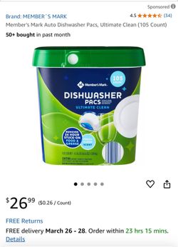 Member's Mark Auto Dishwasher Pacs, Ultimate Clean (105 Count)