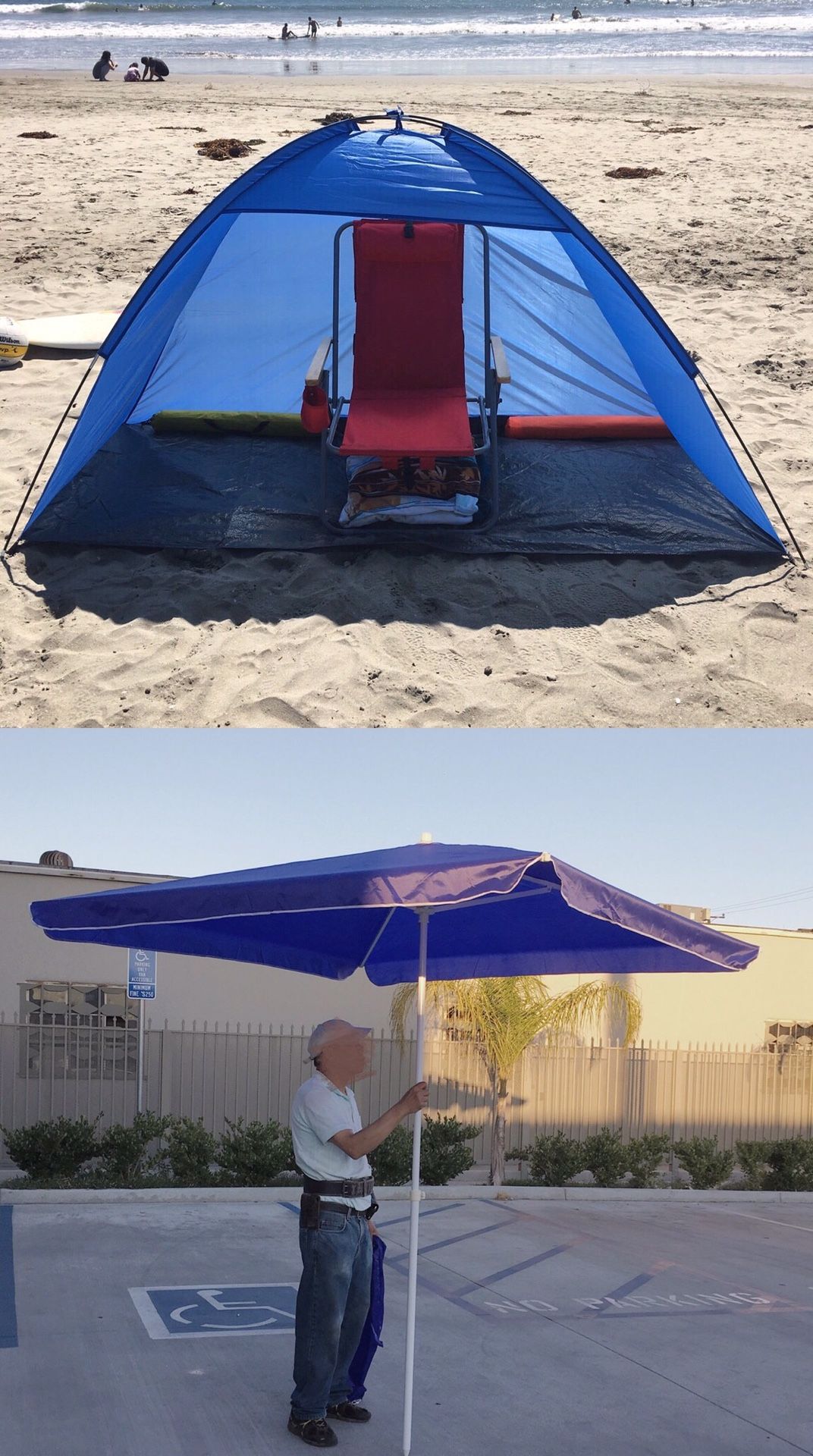 New 2 items for $40 7x3 feet beach tent sun shade and 6.5x6.5 feet beach umbrella with carrying bags