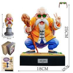 Master Roshi Dragon Ball Z statue set featuring a main 25 cm figurine, a 17 cm interchangeable bust with heart-shaped eyes