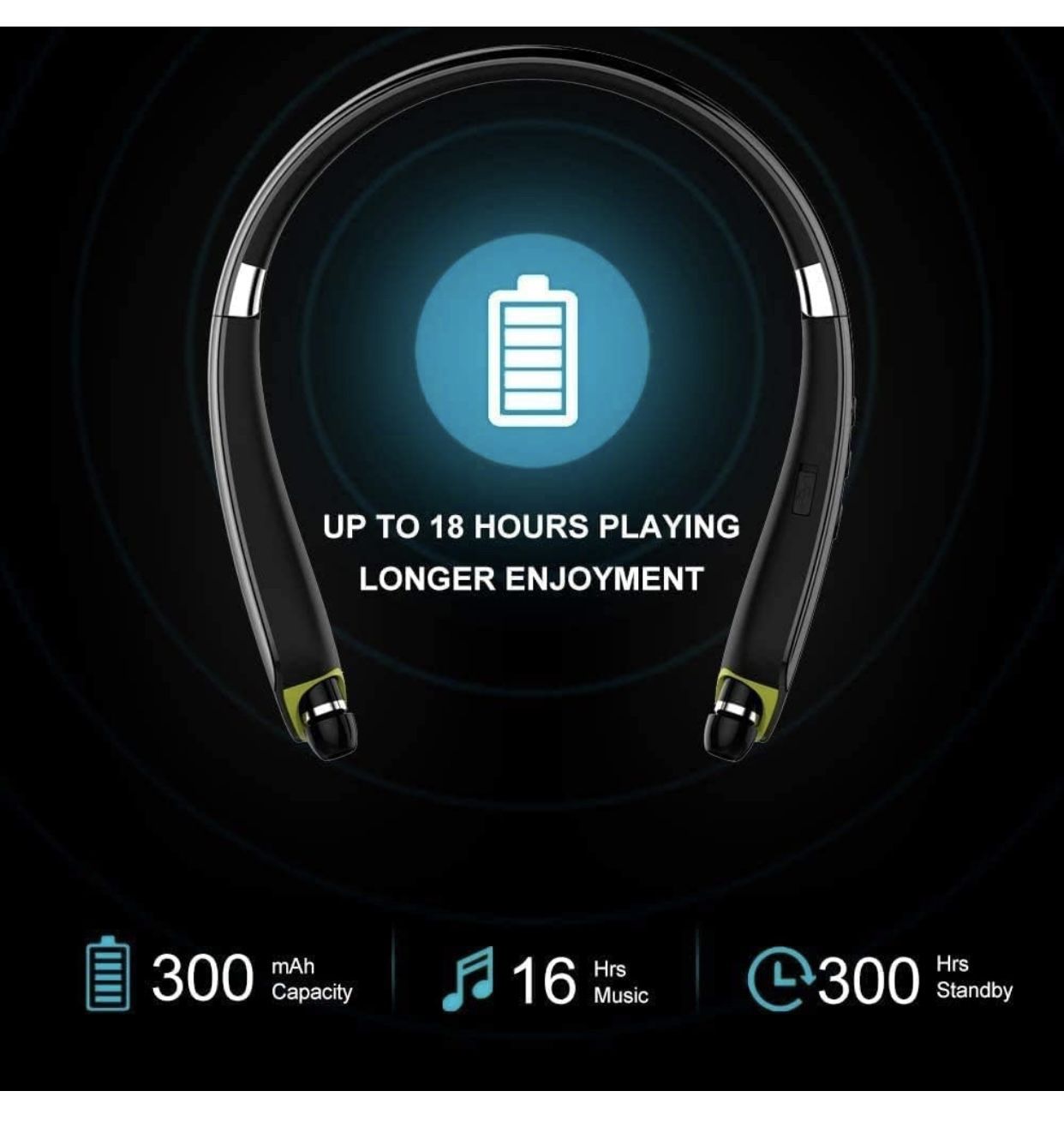 Neckband Bluetooth Headset with Retractable Earbuds, Noise Cancelling Stereo Earphones with Mic, Foldable Wireless Headphones for Sports Exercise