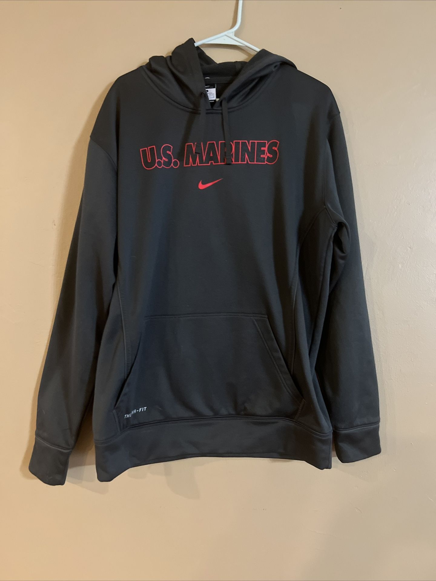 Nike US MARINES Pullover Hoodie Sweatshirt - Mens Large Gray Thermafit