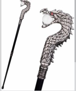Snake Eye Tactical Dragon Head Walking Cane, 36" Decorative Dragon Handle Cane