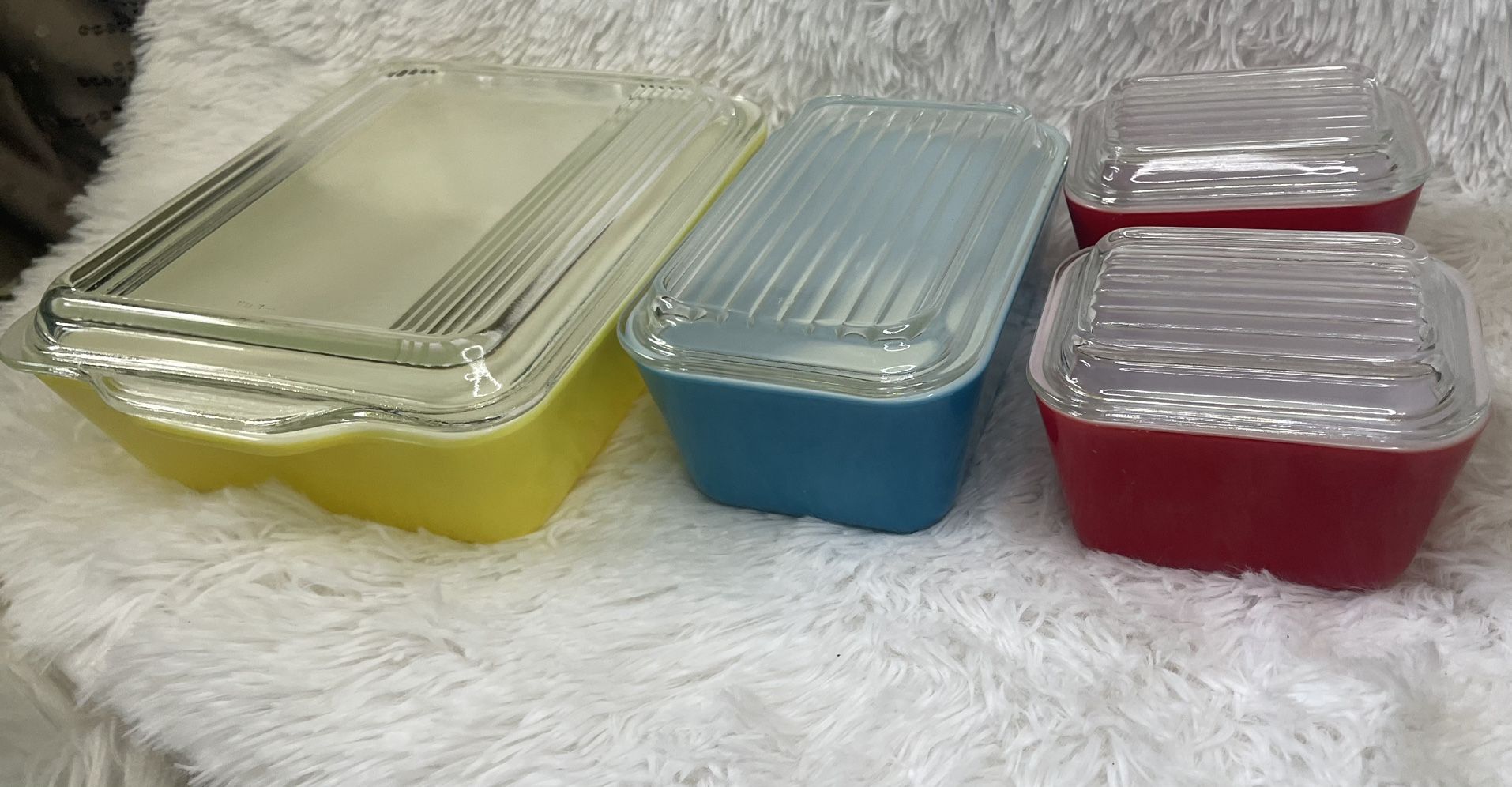 Vintage 8pc Pyrex Refrigerator Dish Set Primary Colors