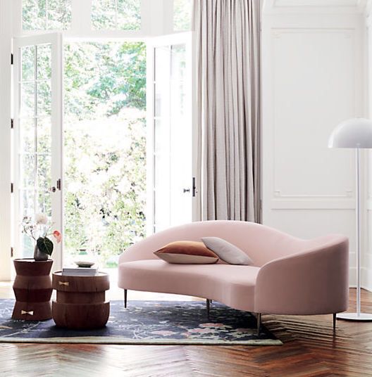 $599 - Contemporary Pink Curved Velvet Sofa