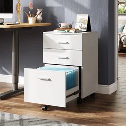 3 Drawer Mobile File Cabinet, Filing Cabinet With Full-Extension Drawers & 360° Lockable Casters – Fits Letter/A4