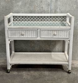 Vintage Henry Link Wicker Rolling Buffet Server Cart 40”