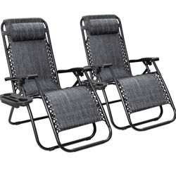 Patio Zero Gravity Chair Outdoor Folding Lounge Chair Recliners Adjustable Lawn Lounge Chair with Pillow for Poolside, Yard and Camping (Grey)