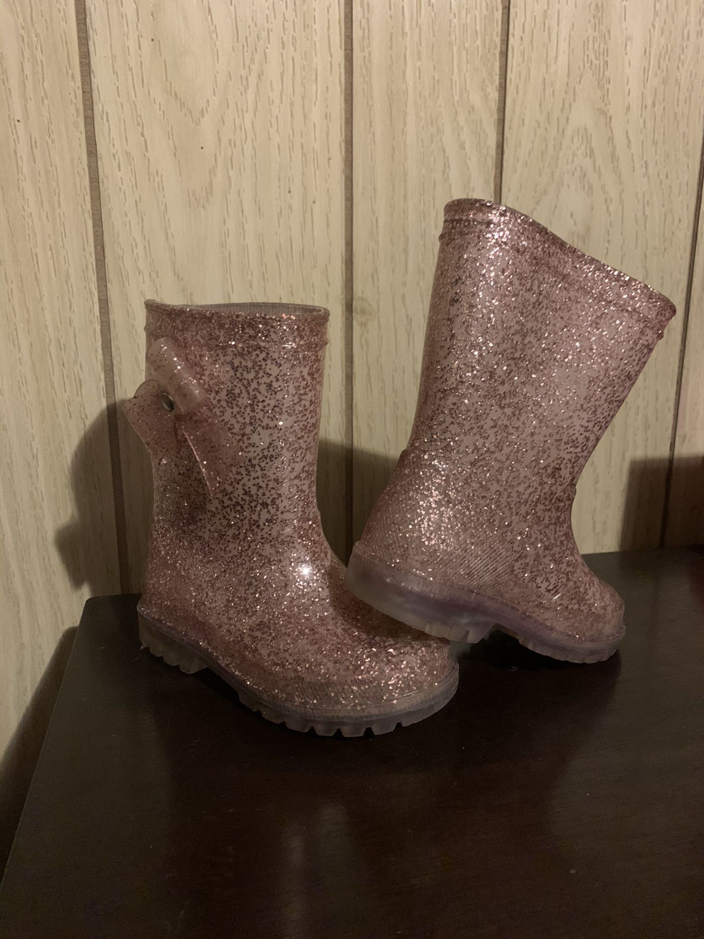 Girls Pink Sparkle Rain Boots