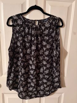 Chaps Black Floral Sleeveless Blouse Top Women's Size XL