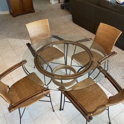 Wicker Glass Top Dining Room Set With 4 Chairs
