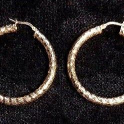 Large Thick Stamped Italian 925 Silver Hoop Earrings 