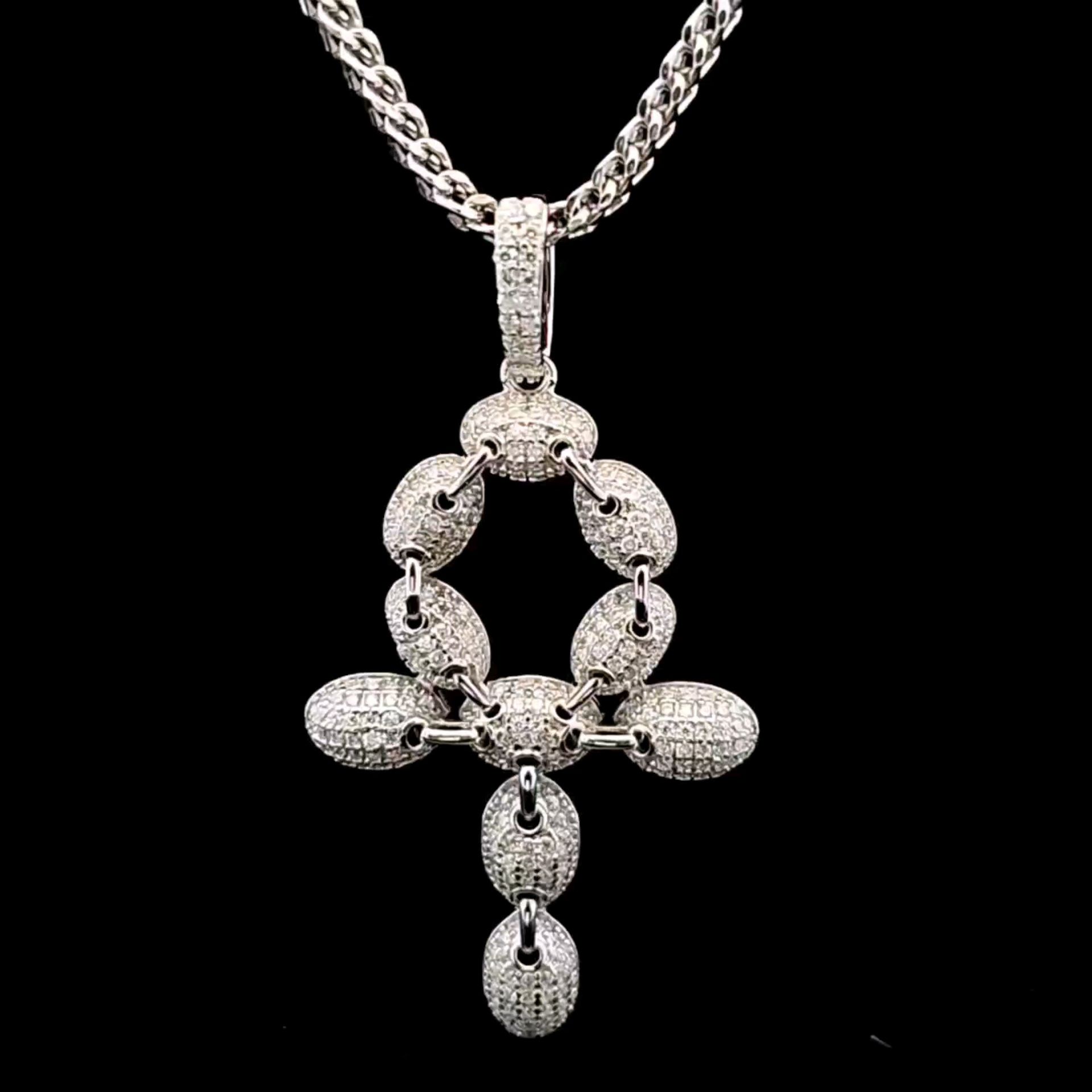 Sterling Silver VVS Moissanite 2.12 CTW Ankh Pendant with 20" Franco Chain