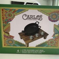 Carlos Santana Cast Iron Fajita Skillet Set – 6-Piece Display Kit 