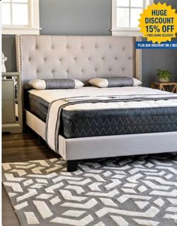 NEW GREY QUEEN AND KING SIZE BED WITH MATTRESS INCLUDING FREE DELIVERY PAY UPON ARRIVAL