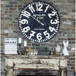 Pier 1 Vintage Wood Wall Clock•Mantle Clock•Oversized•42 Inch Round•Battery Operated•Excellent Condition•With Hardware
