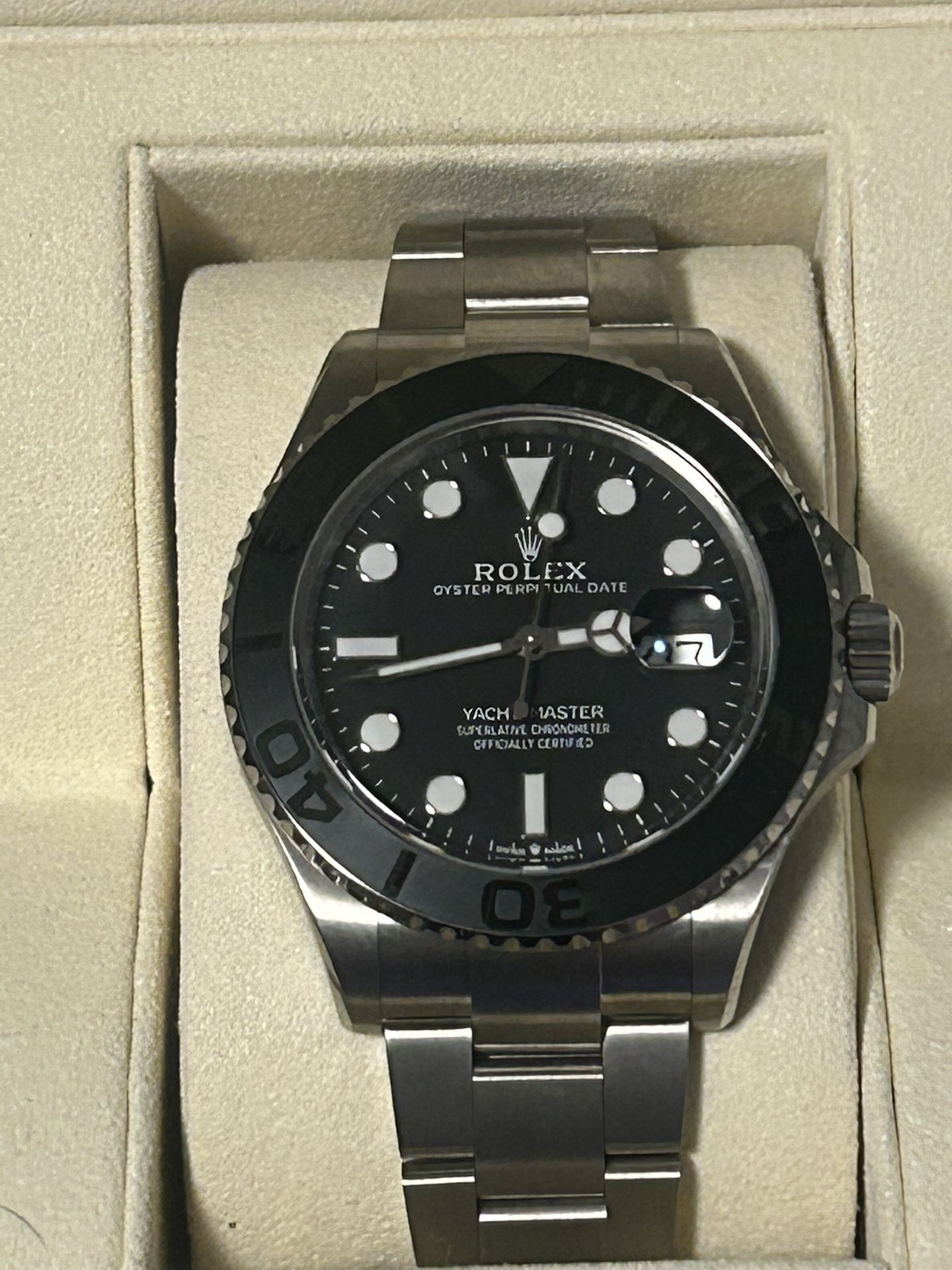 Slightly used Rolex Yacht-Master 42 watch, model number 226627, made of RLX titanium with intense black dial and has warranty card. Seriously inquirie