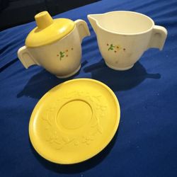 Vintage 1982 Fisher-Price Yellow and White Tea Set Replacement Items- Lot of 4
