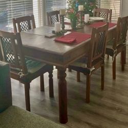 Rustic Solid Wood Dining Table And 6 Chairs With Iron Detail 