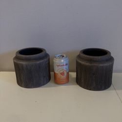 $10 for PAIR of NEW 6”x 5 1/2”H Ceramic Planter w/ Textured Brown Finish & Hand-Painted Design 