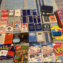 Lot 27 play cards new and used and 3 uno 2 monopoly  1 quiddler