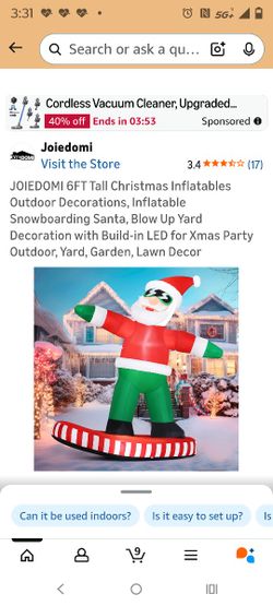Snowboarding Santa 6 Ft Tall Brand New